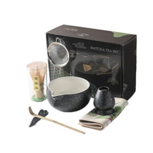 Traditional Japanese Matcha Tea Set – Ceramic Whisk Holder, Bamboo Whisk & Porcelain Bowl – Oriental Style